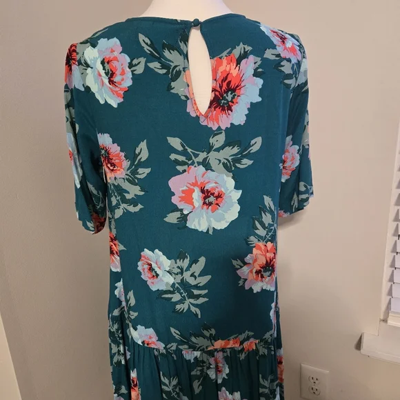 MINK PINK Sz S Tropical inspired S/Sl drop waist ruffle hem floral summer dress - Picture 8 of 10